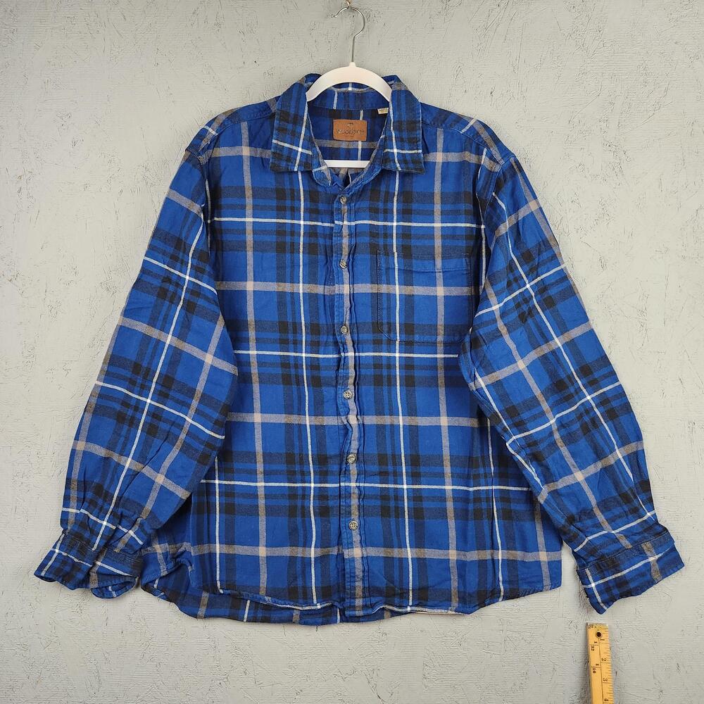 Woolrich Shirt Mens 2XL Blue Gray Plaid Flannel Pocket Western Outdoors Cowboy